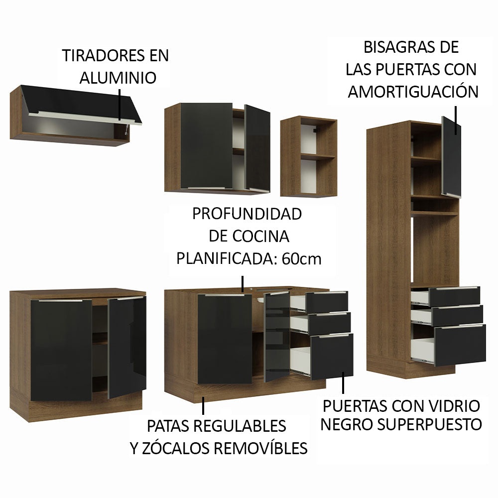 Combo completo de Cocina 260cm Marrón/Negro Lux Madesa 08