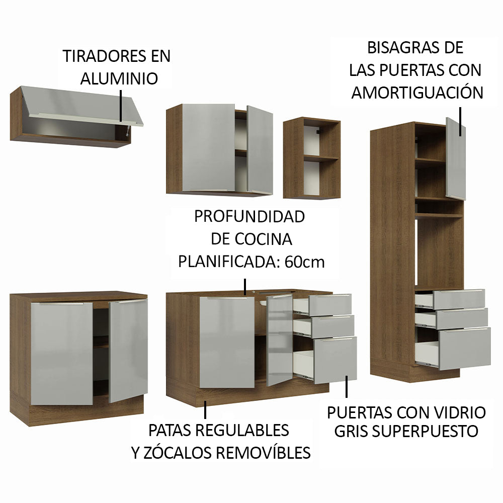 Combo completo de Cocina 260cm Marrón/Gris Lux Madesa 08