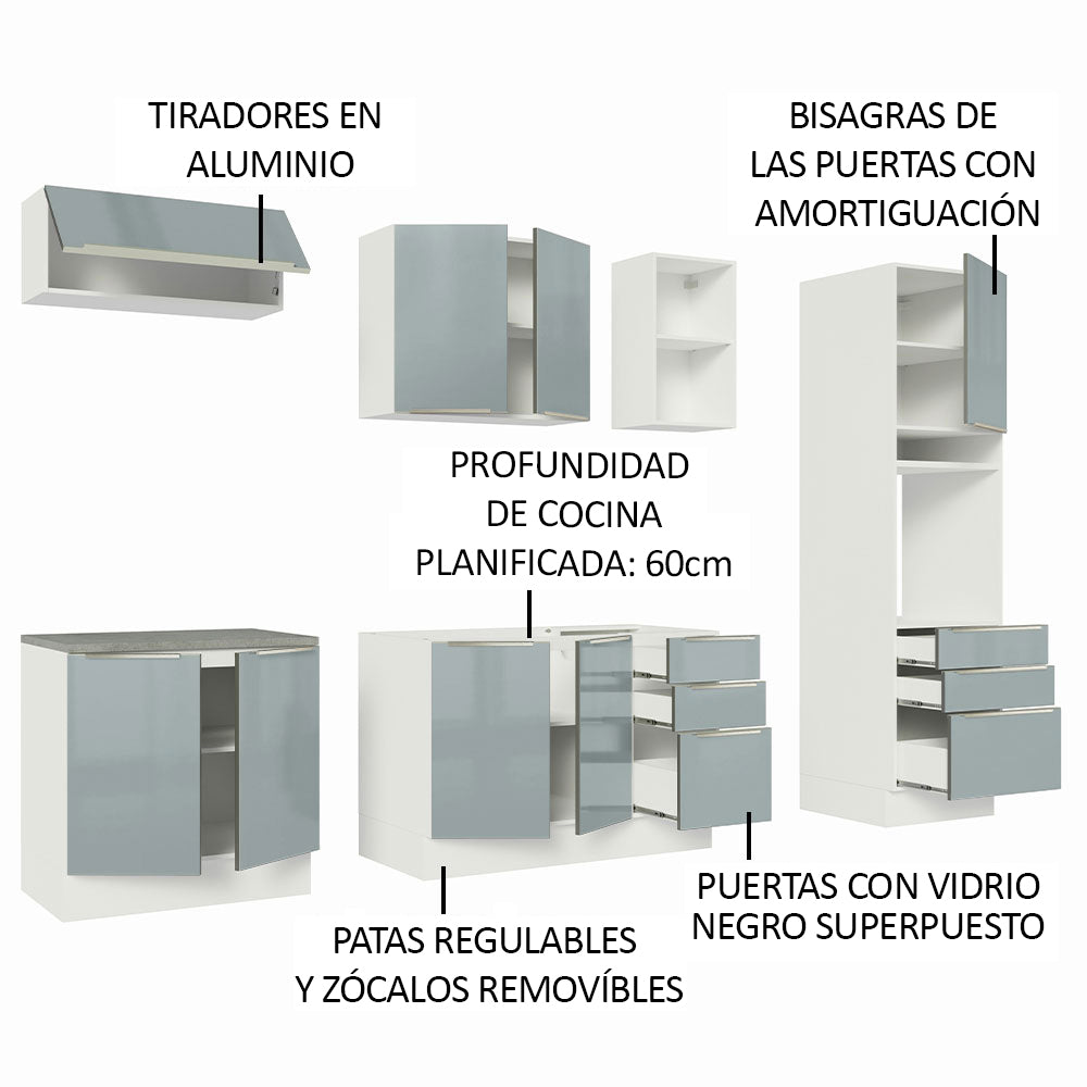 Combo completo de Cocina 260cm Blanco/Gris Lux Madesa 08