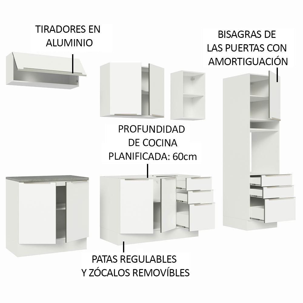 Combo Completo de Cocina 260 x 60 cm Blanco Aterciopelado Lux Madesa 08