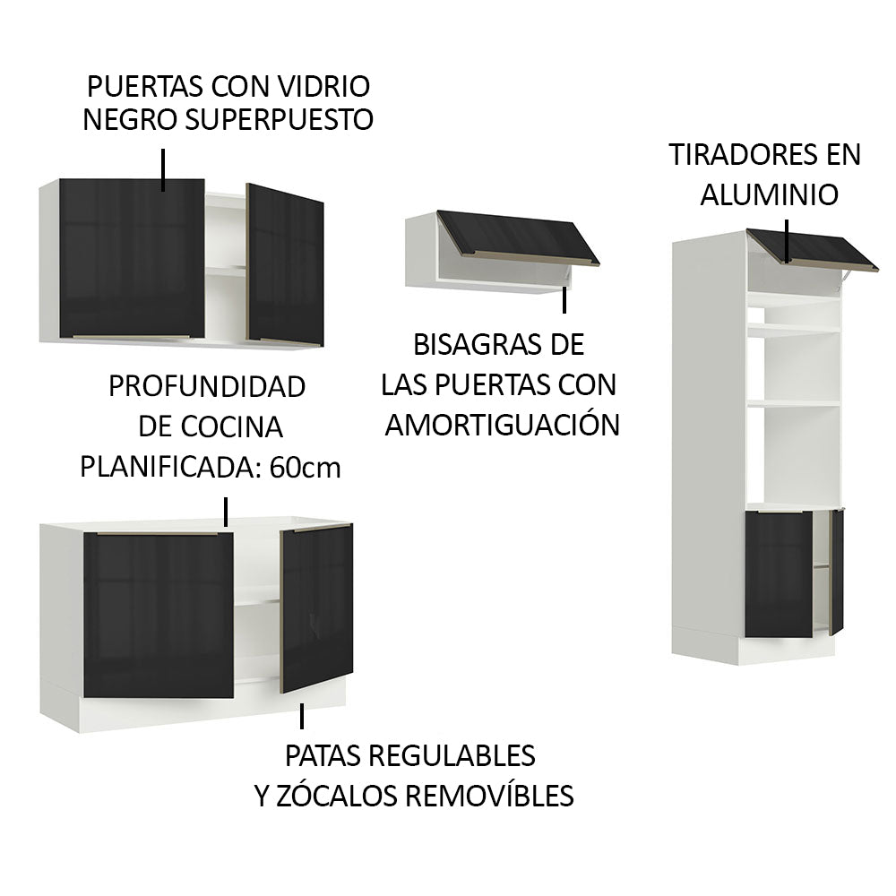 Combo completo de Cocina 270cm Blanco/Negro Lux Madesa 01