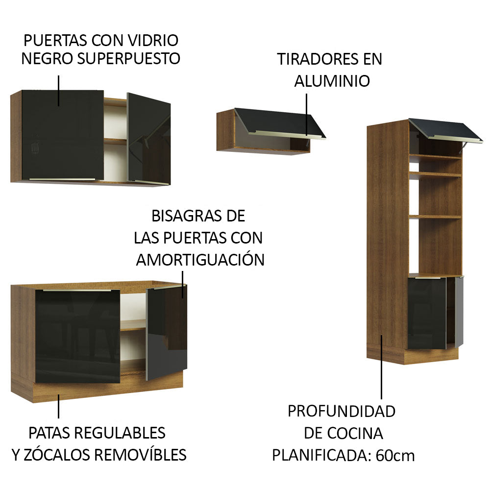 Combo completo de Cocina 270cm Marrón/Negro Lux Madesa 01