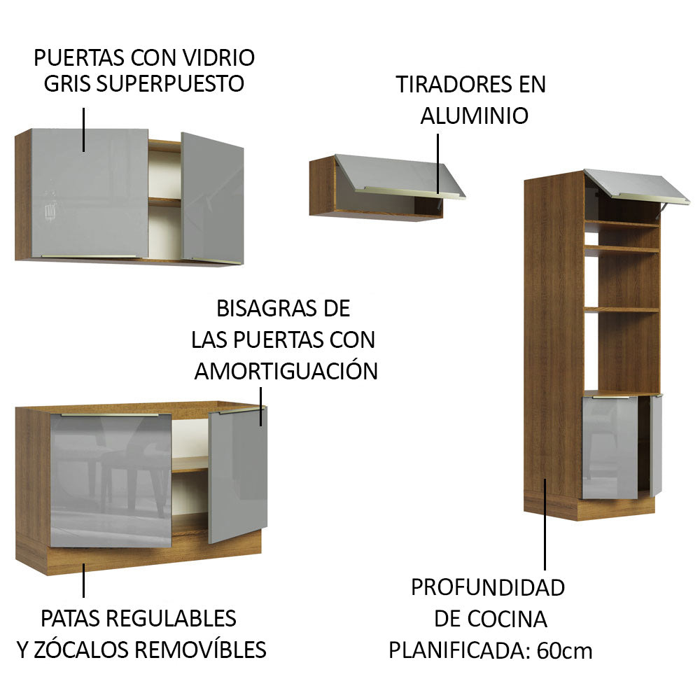 Combo completo de Cocina 270cm Marrón/Gris Lux Madesa 01