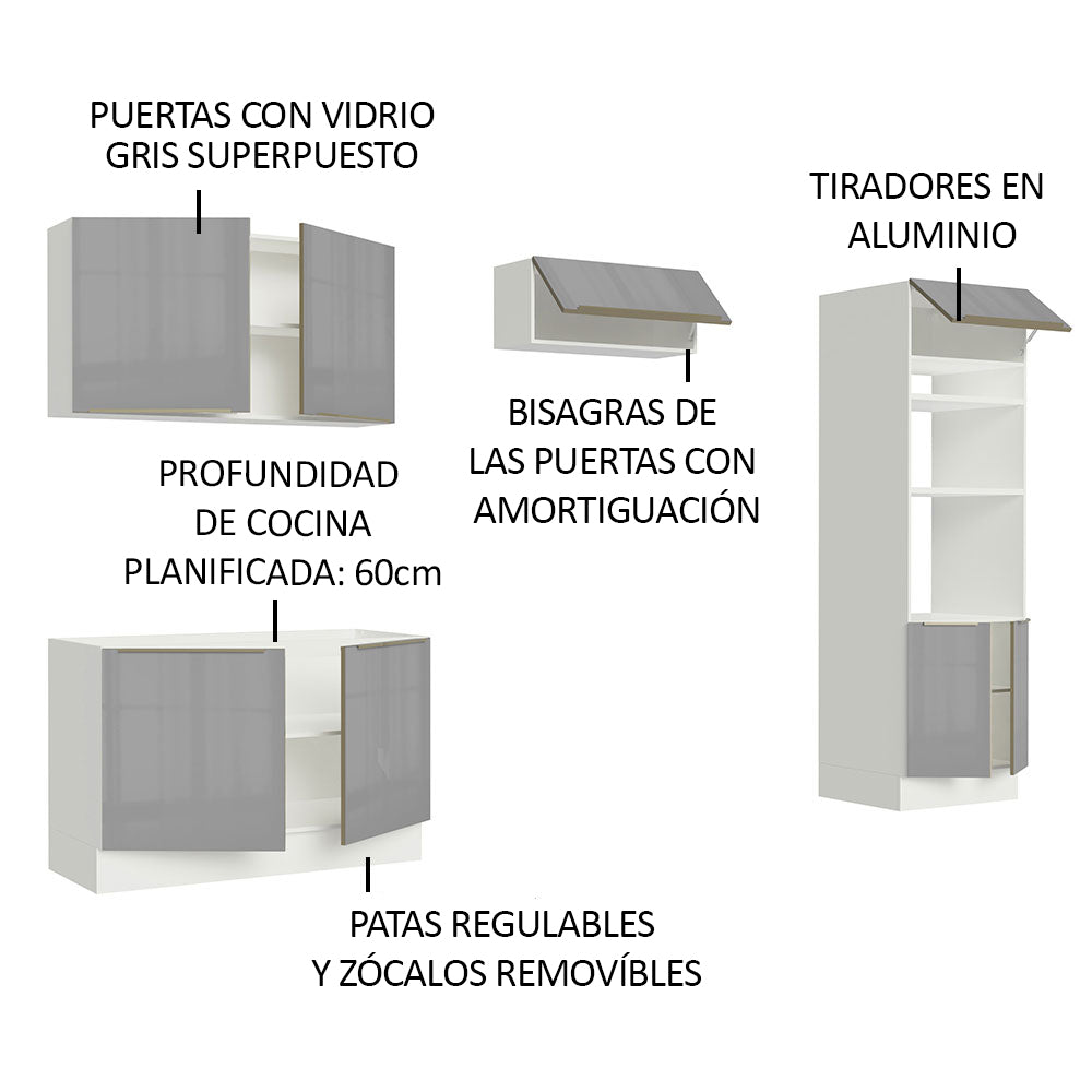 Combo completo de Cocina 270cm Blanco Gris Lux Madesa 01
