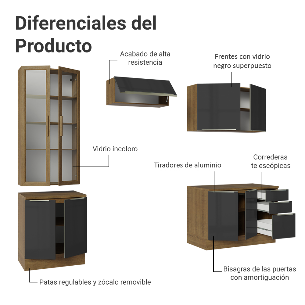 Combo completo de Cocina con Cristalero 270 cm Madesa Lux MN 04