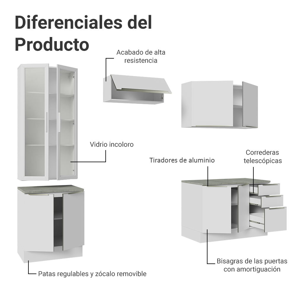 Combo completo de Cocina con Cristalero 270 cm Madesa Lux BB 04