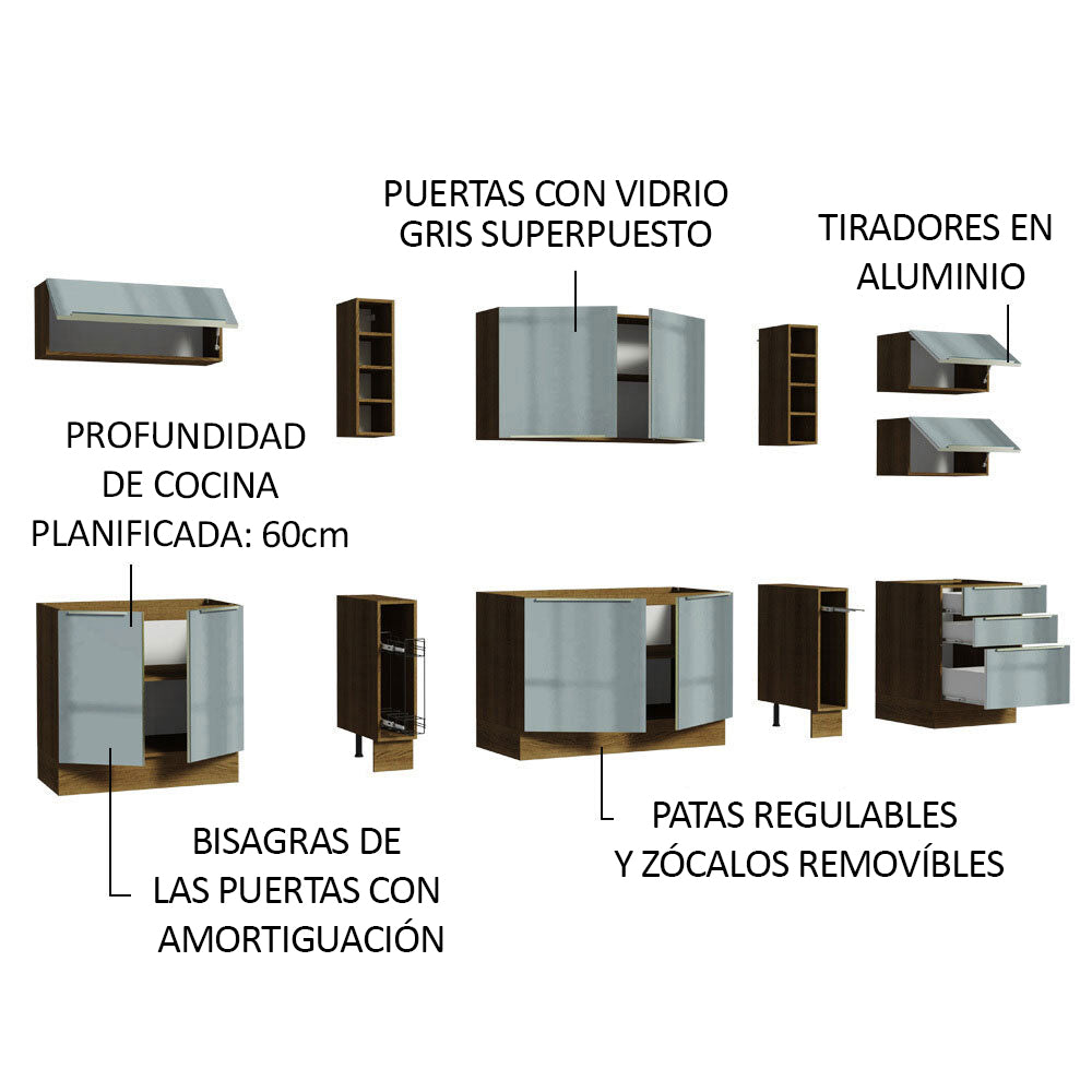 Combo completo de Cocina 300cm Marrón/Gris Lux da Sabrina Madesa