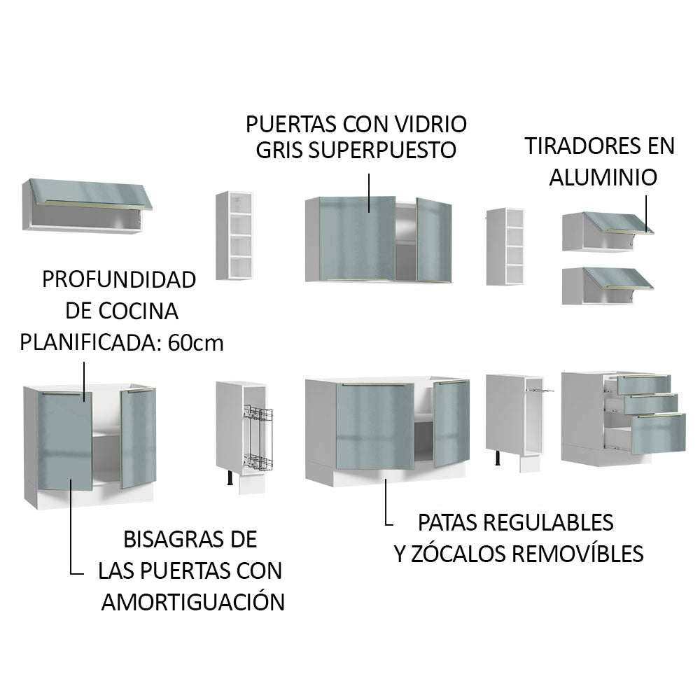 Combo completo de Cocina 300cm Blanco/Gris Lux da Sabrina Madesa