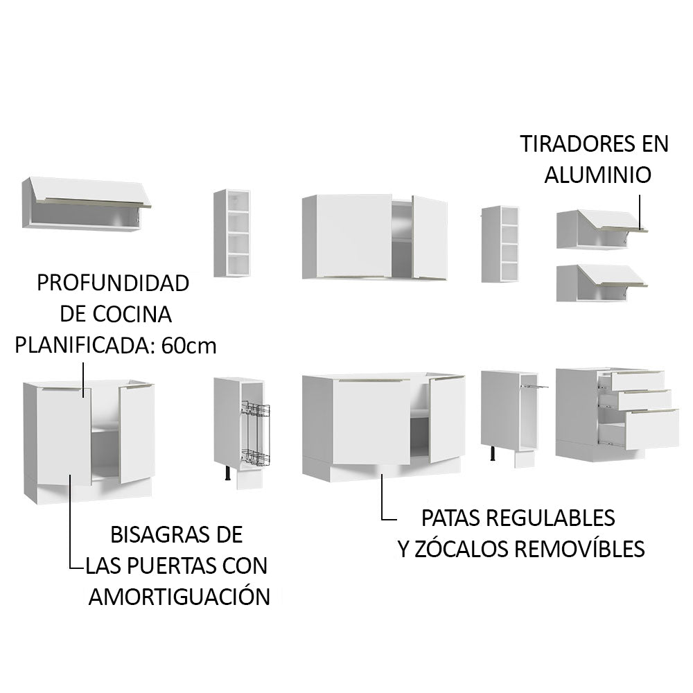 Combo Completo de Cocina 300 x 60 cm Blanco Aterciopelado Lux Madesa