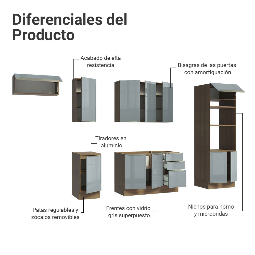 Combo completo de Cocina 310 x 60 cm Marrón/Gris Lux Madesa 01