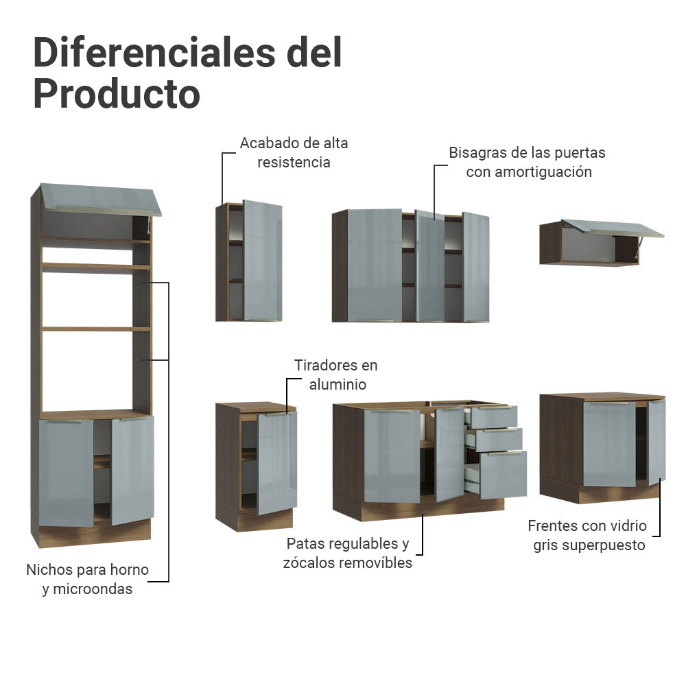 Combo completo de Cocina 310 x 60 cm Marrón/Gris Lux Madesa 02