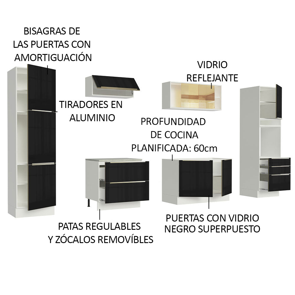 Combo completo de Cocina 320cm Blanco/Negro Lux Madesa 01