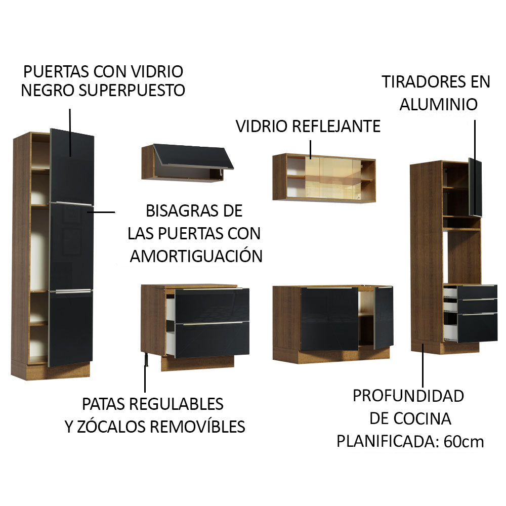 Combo completo de Cocina 320cm Marrón/Negro Lux Madesa 01
