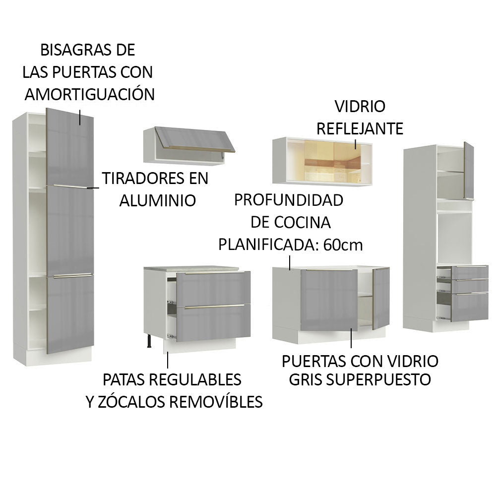 Combo completo de Cocina 320cm Blanco/Gris Lux Madesa 01