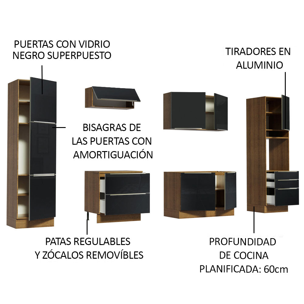 Combo completo de Cocina 320cm Marrón/Negro Lux Madesa 03