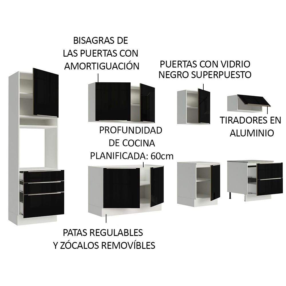 Combo completo de Cocina 320cm Blanco/Negro Lux Madesa 04