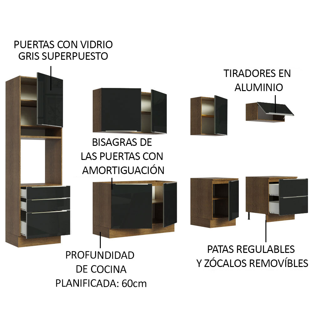 Combo completo de Cocina 320cm Marrón/Negro Lux Madesa 04
