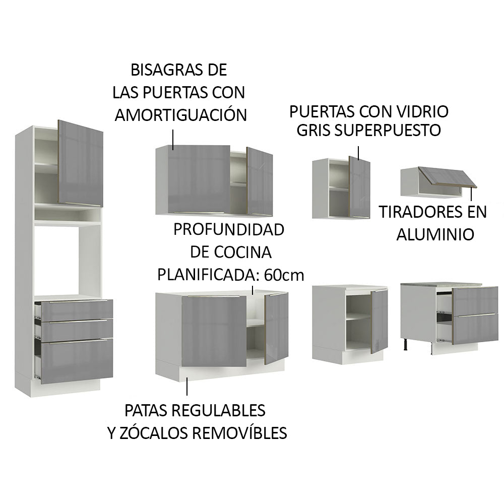 Combo completo de Cocina 320cm Blanco/Gris Lux Madesa 04