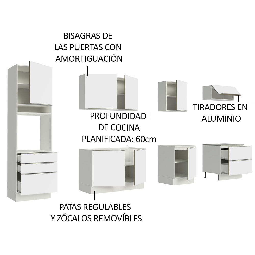 Combo Completo de Cocina 320 x 60 cm Blanco/Blanco Aterciopelado Lux Madesa 04