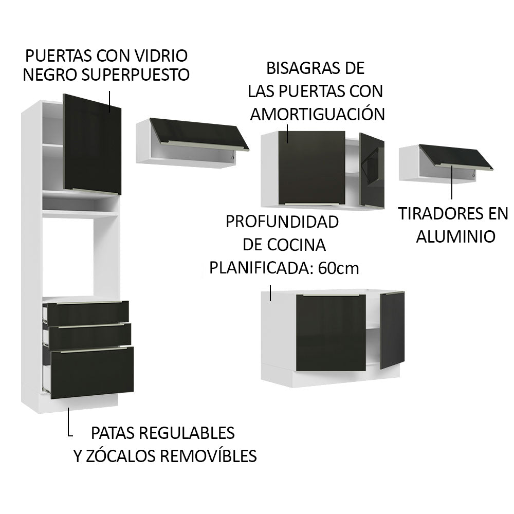 Combo completo de Cocina 340cm Blanco/Negro Lux Madesa 01