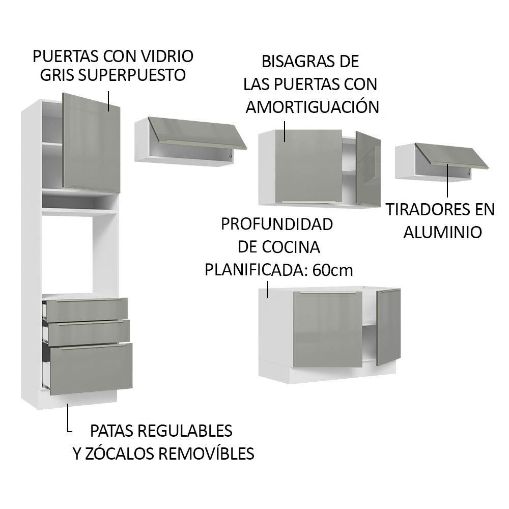 Combo completo de Cocina 340cm Blanco/Gris Lux Madesa 01