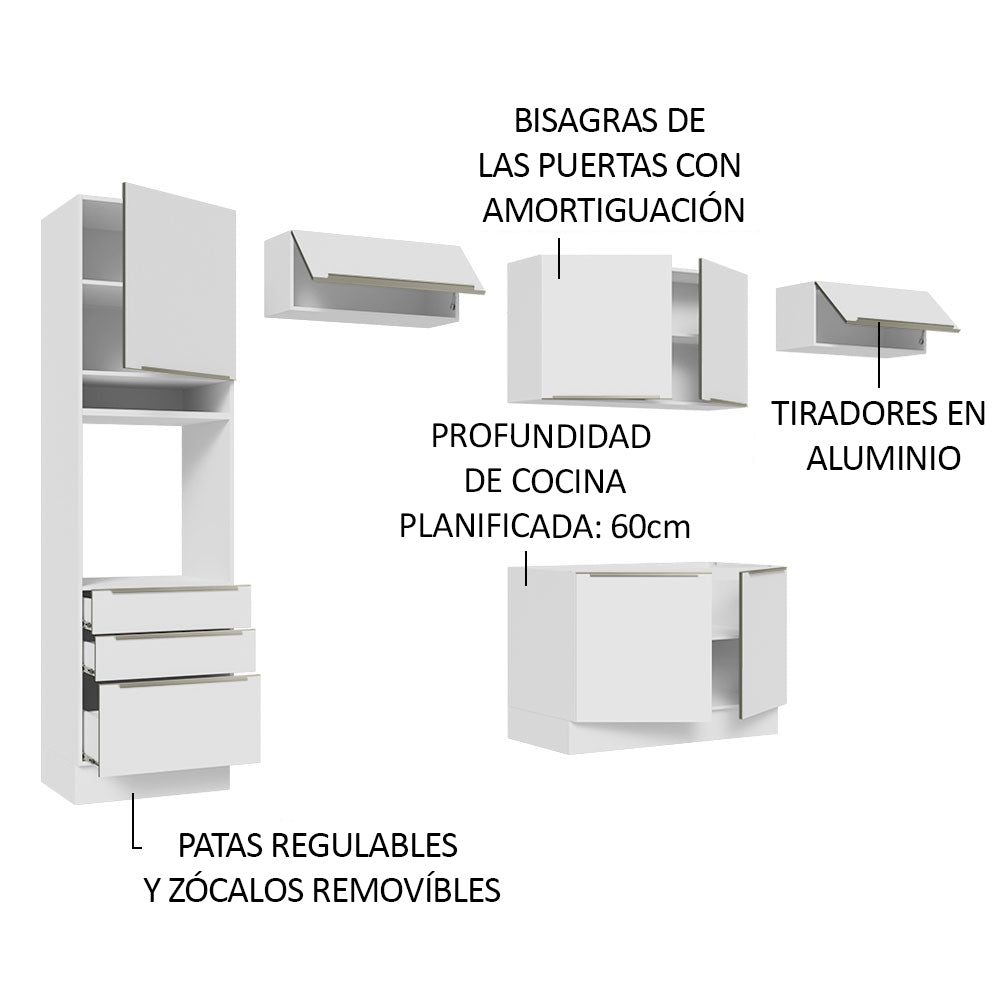Combo Completo de Cocina 340 x 60 cm Blanco/Blanco Aterciopelado Lux Madesa 01