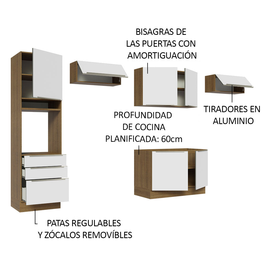 Combo Completo de Cocina 340 x 60 cm Marrón/Blanco Aterciopelado Lux Madesa 01