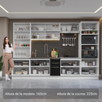 Combo completo de Cocina 340 cm con Cristalero 14 Puertas 3 Cajones Sin Mesada Blanco/Negro Lux Madesa