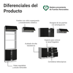 Combo completo de Cocina 350 cm 9 Puertas 3 Cajones Sin Mesada Blanco/Negro Lux Madesa