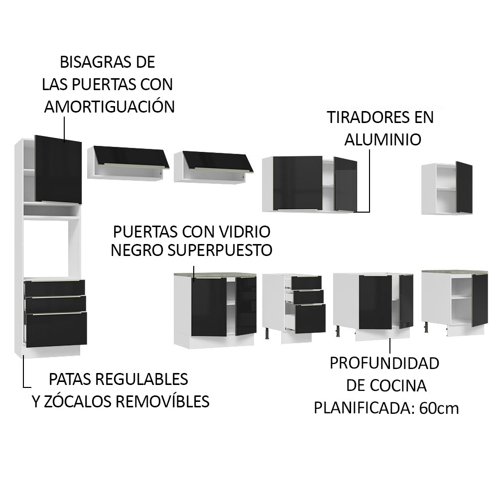 Combo completo de Cocina 400cm Blanco/Negro Lux da Thauane Madesa