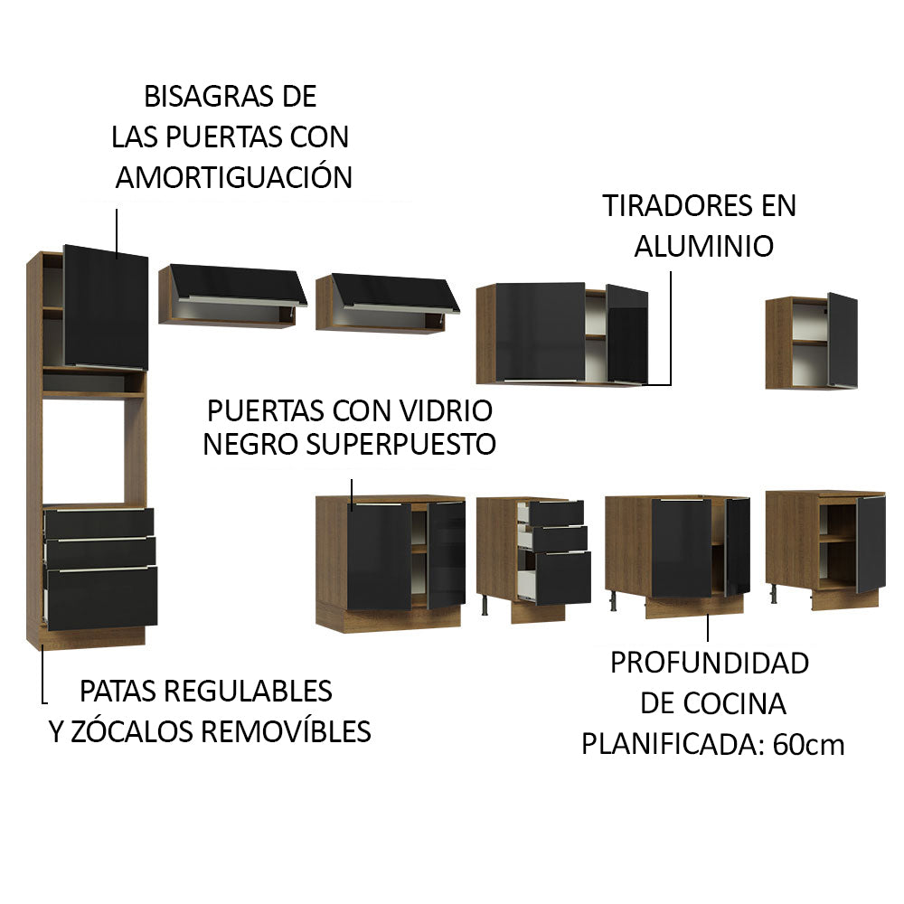 Combo completo de Cocina 400cm Marrón/Negro Lux da Thauane Madesa