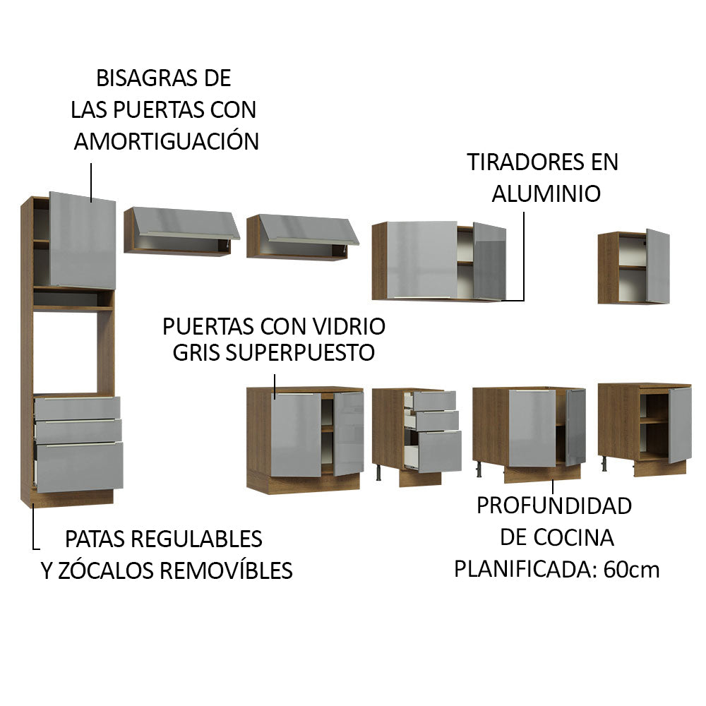 Combo completo de Cocina 400 cm Marrón/Gris Lux Madesa