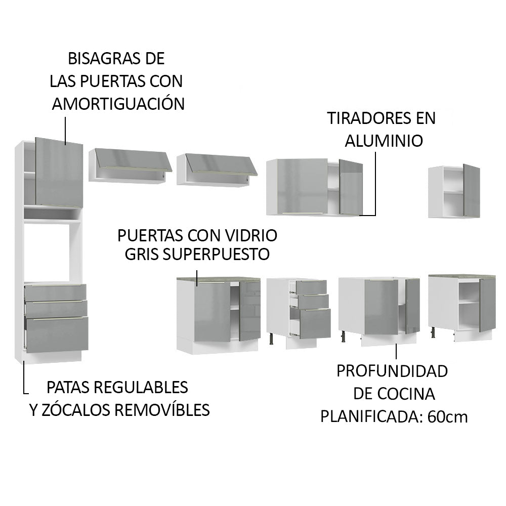 Combo completo de Cocina 400cm Blanco/Gris Lux da Thauane Madesa
