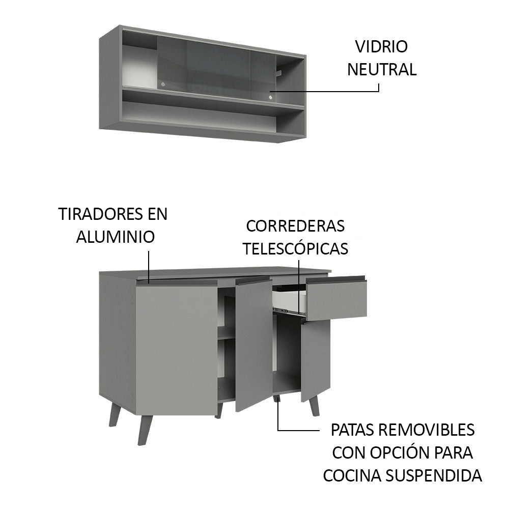 Cocina Compacta 120 cm Gris Nice Madesa 01