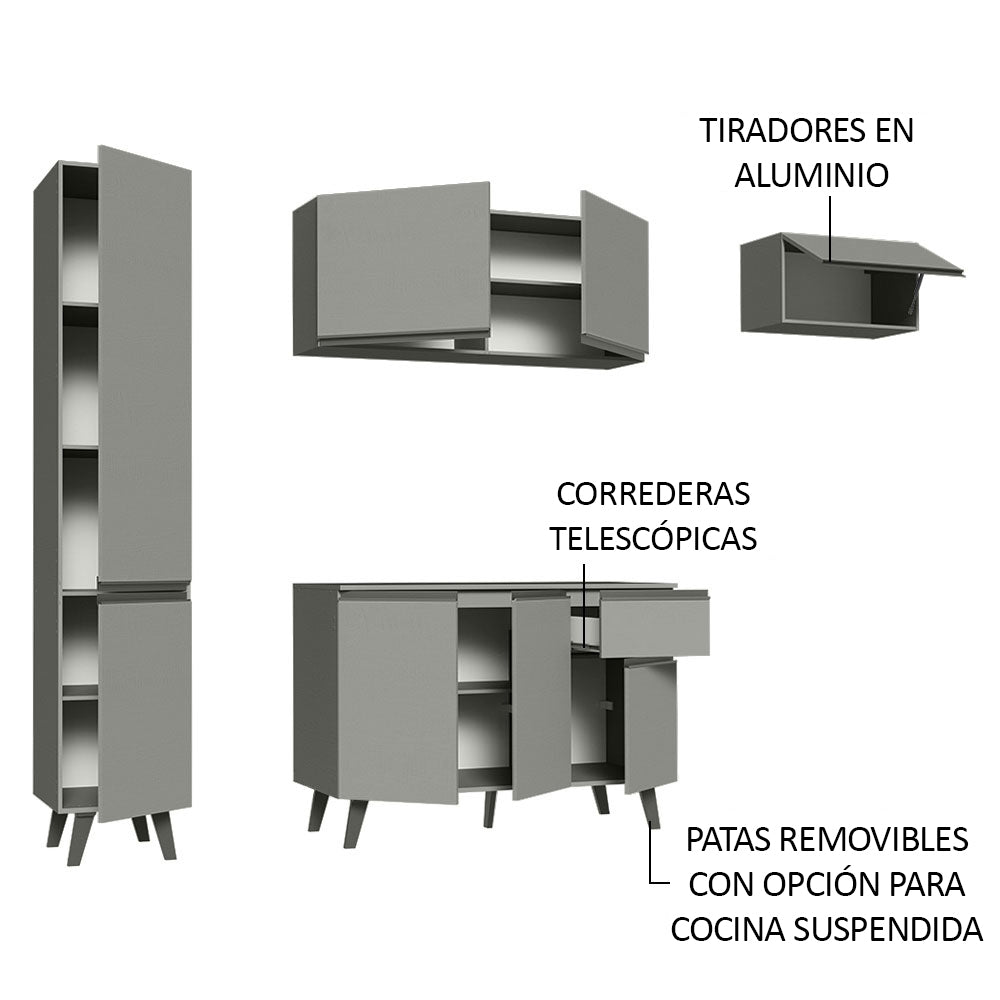 Combo Completo de Cocina 220 cm Gris Nice Madesa 01
