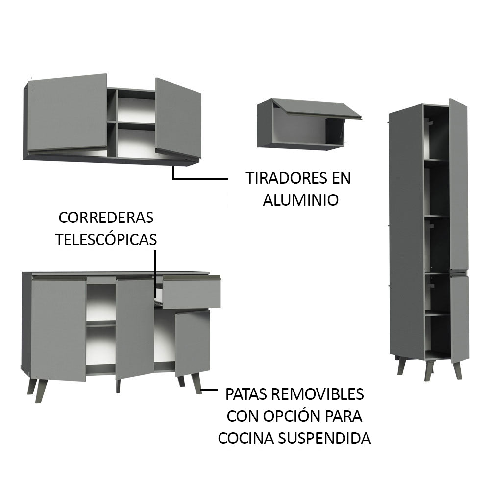 Combo Completo de Cocina 220 cm Gris Nice Madesa 03