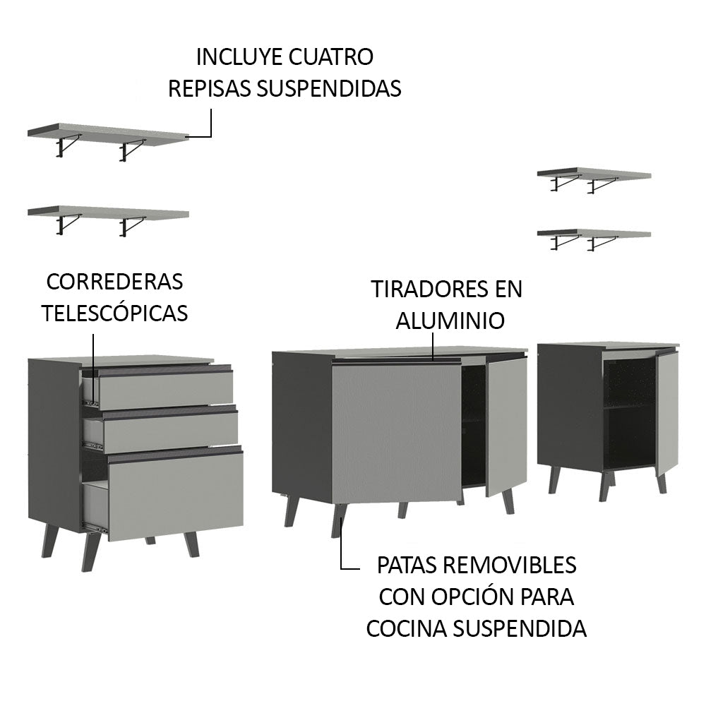 Cocina Compacta 240 cm Gris Nice Madesa 01