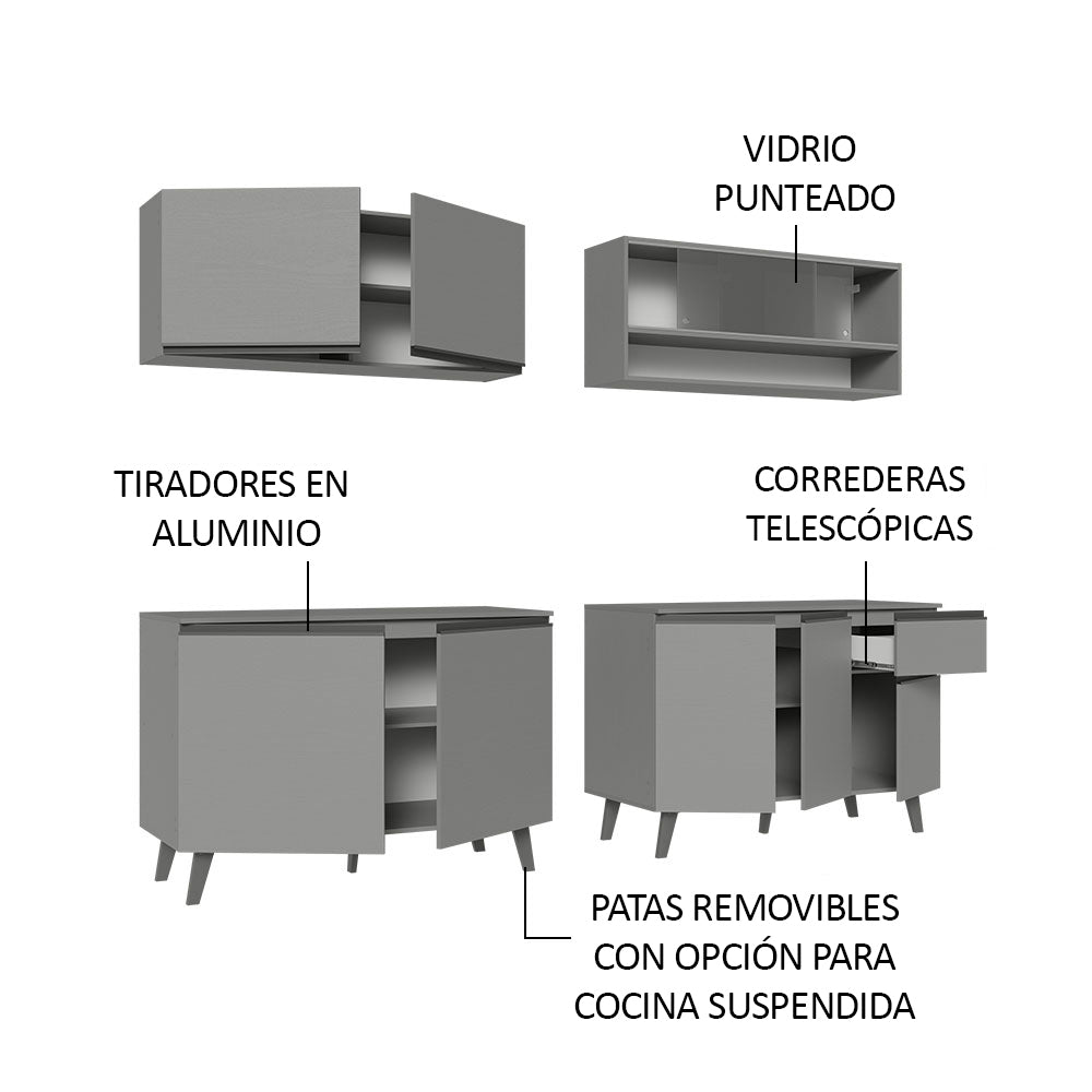 Combo Completo de Cocina 240 cm Gris Nice Madesa 02