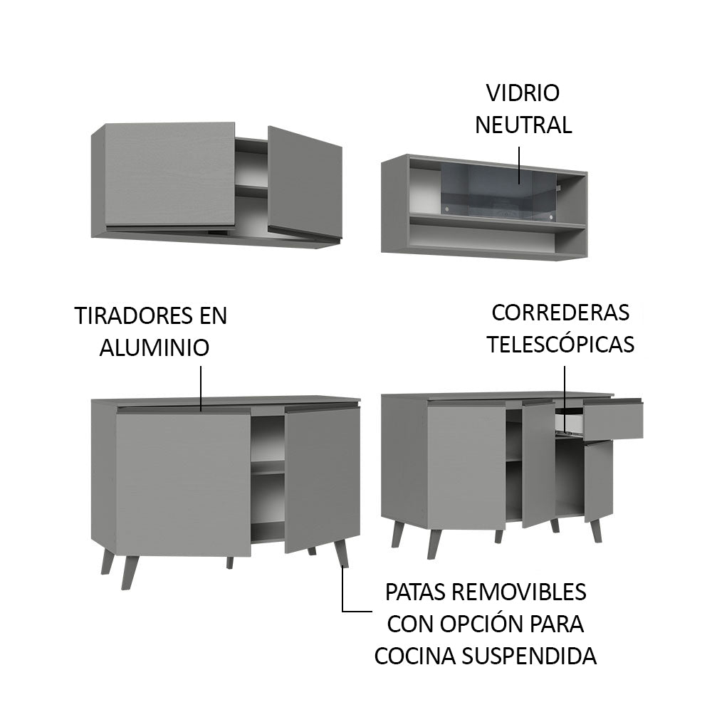 Combo Completo de Cocina 240 cm Gris Nice Madesa 03