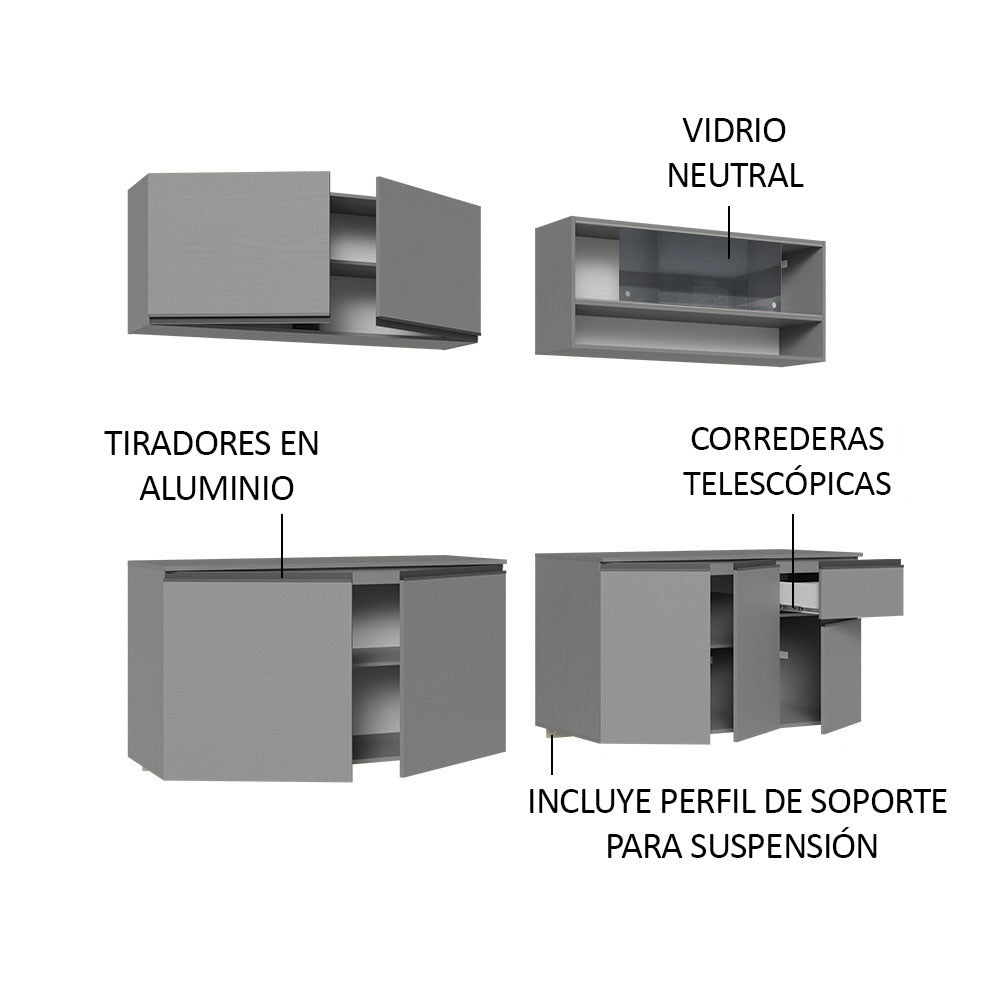 Combo Completo de Cocina Flotante 240 cm Gris Nice Madesa 05