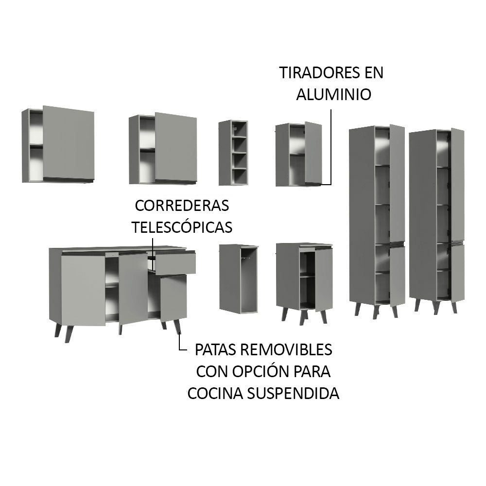 Combo Completo de Cocina 260 cm Gris Nice Madesa 05