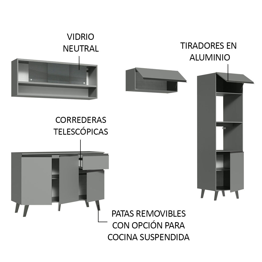 Combo Completo de Cocina 260 cm Gris Nice Madesa 08