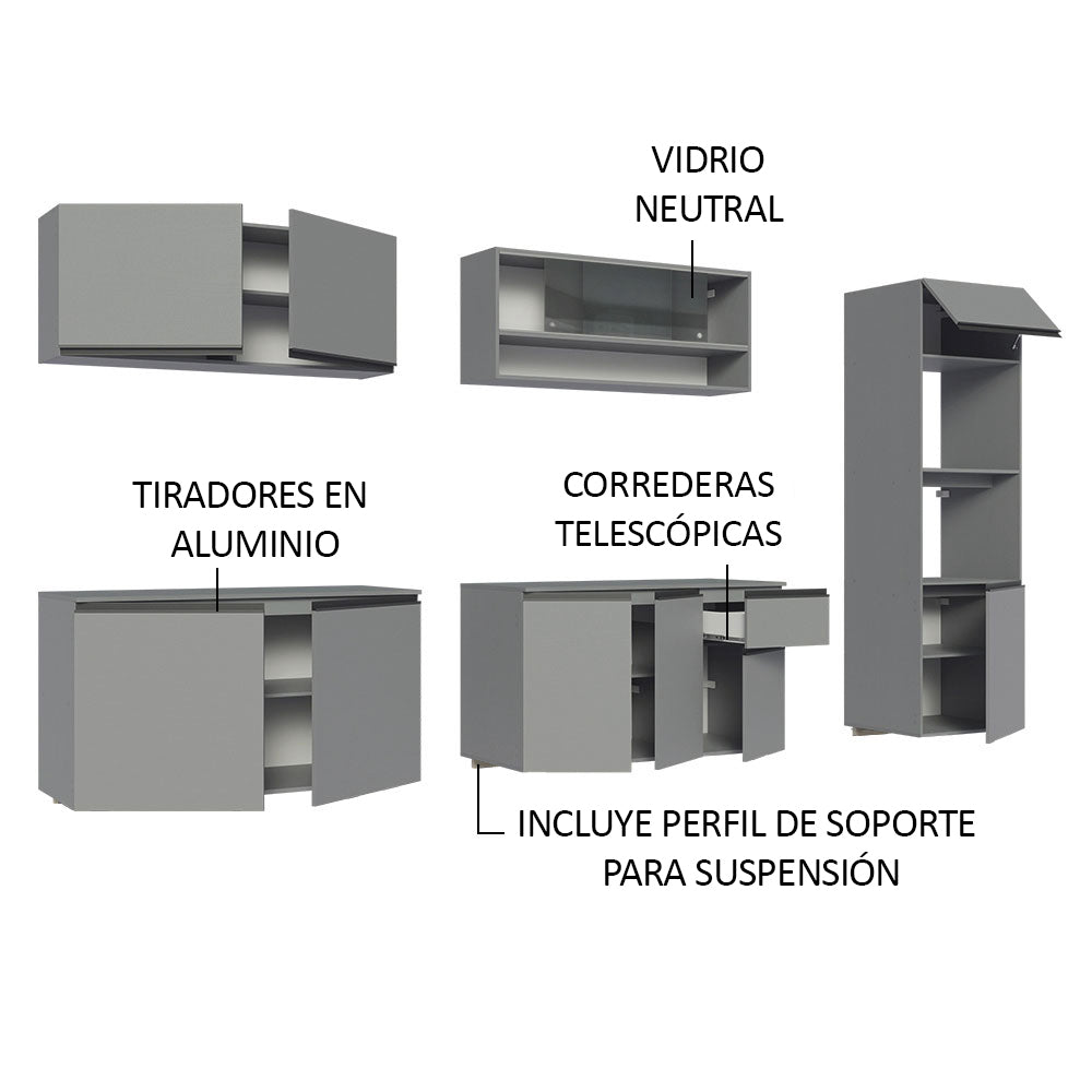 Combo Completo de Cocina Flotante 300 cm Gris Nice Madesa 03
