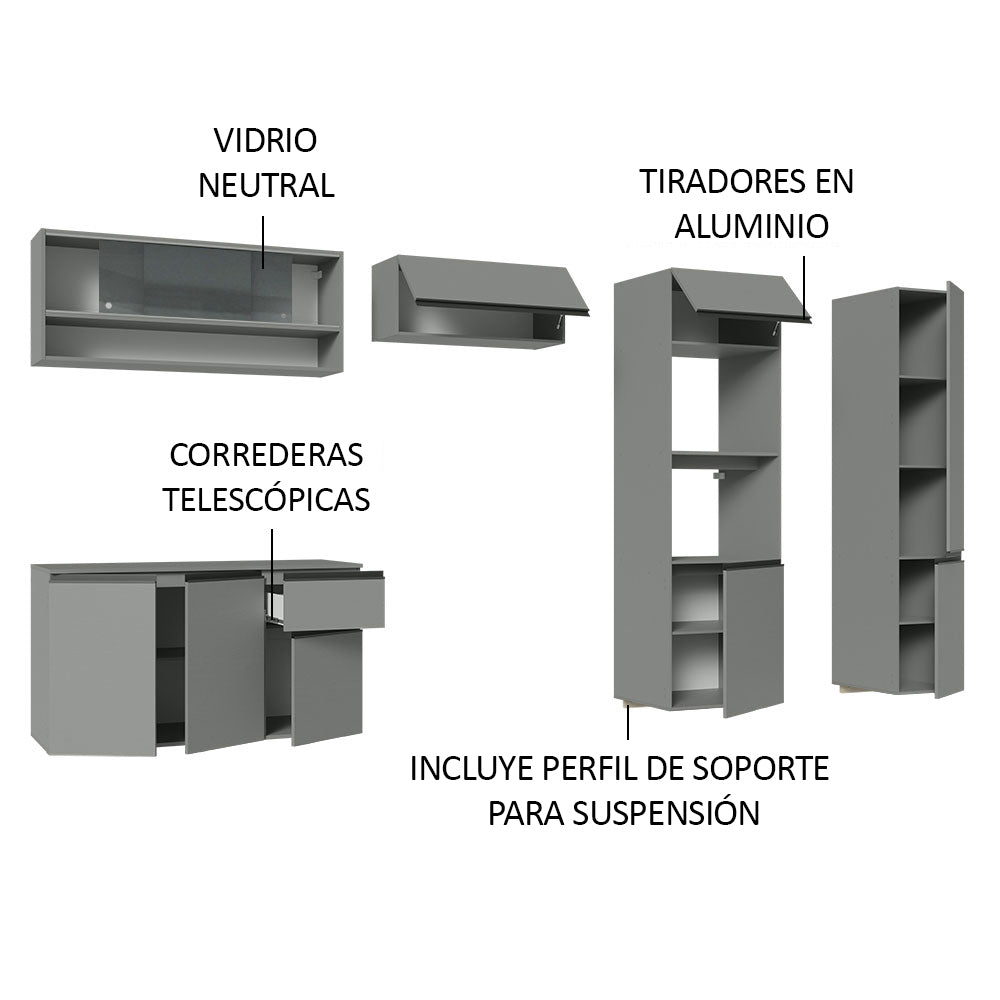 Combo Completo de Cocina Flotante 300 cm Gris Nice Madesa 07