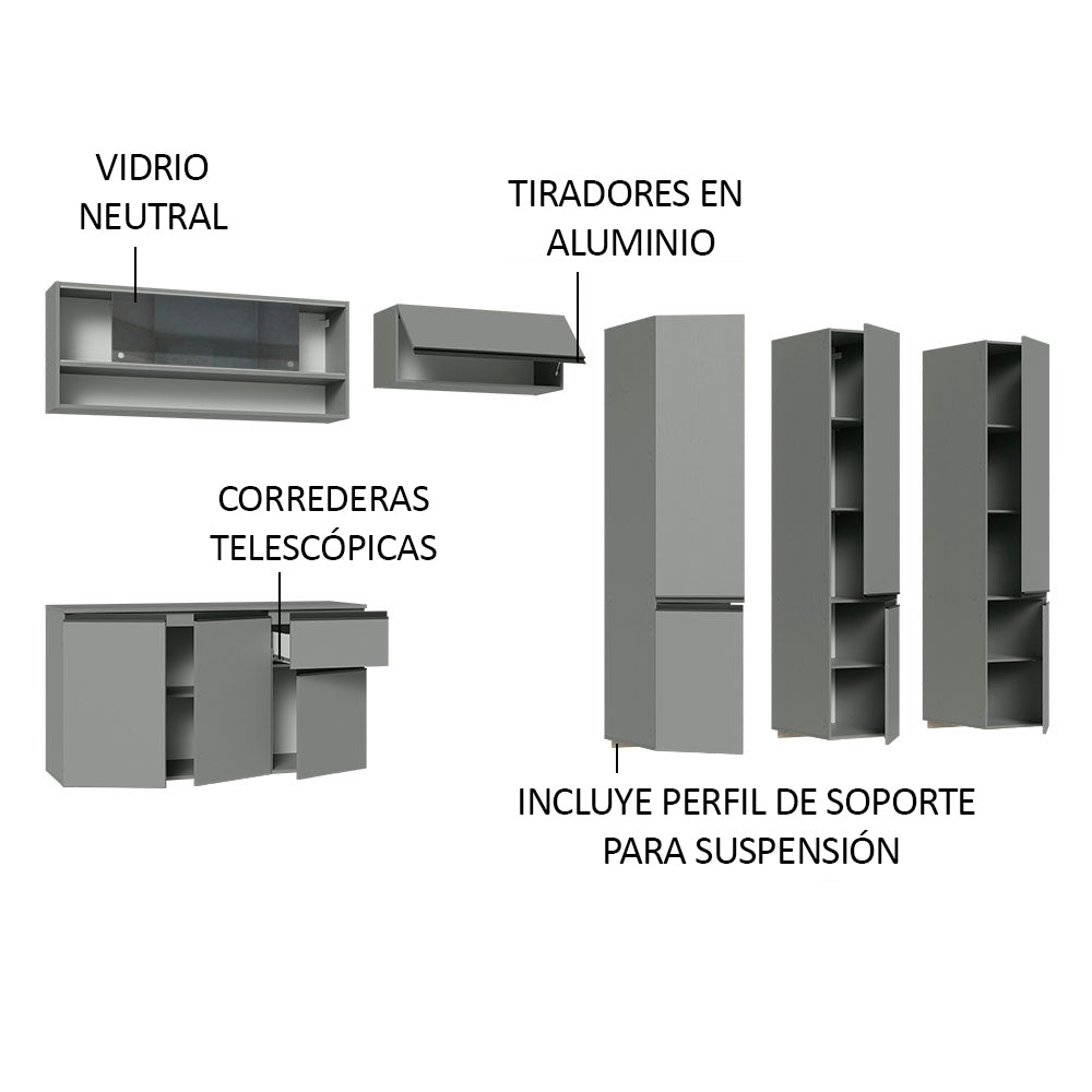 Combo Completo de Cocina Flotante 320 cm Gris Nice Madesa 04