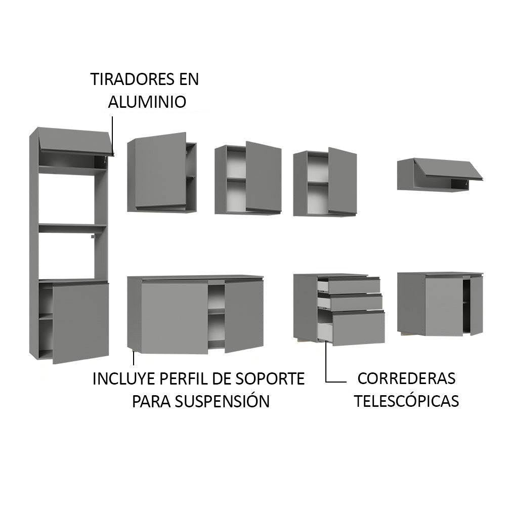 Combo de Cocina 320 cm Sin Patas Nice Gris 07
