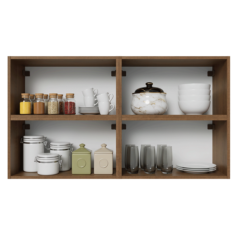Kit 4 Alacenas 120 cm 4 Puertas con Vidrio Reflecta Bronce Marrón/Negro Vinilo Madesa