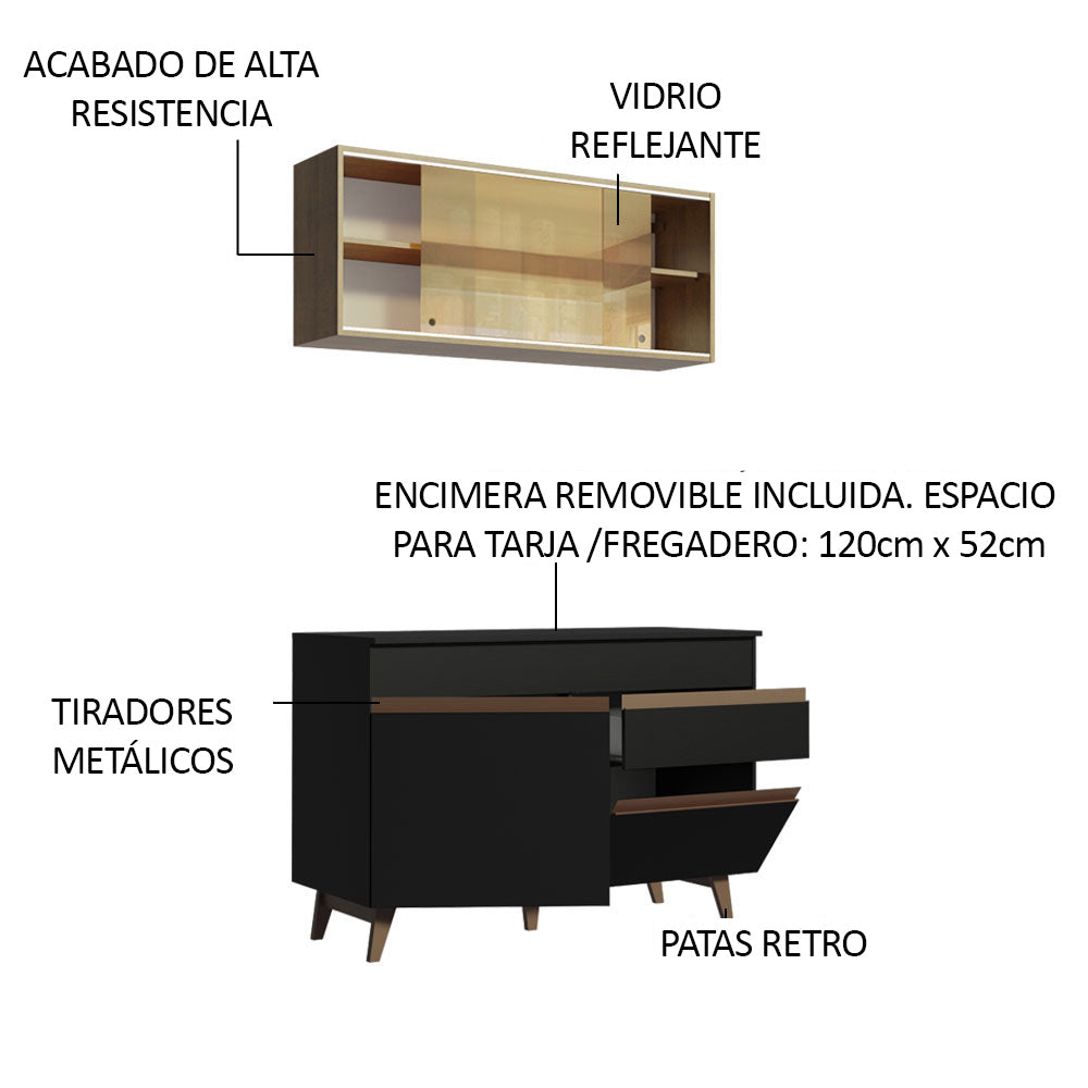 Combo de Cocina Compacta 120cm Reims Negro/Marrón 01