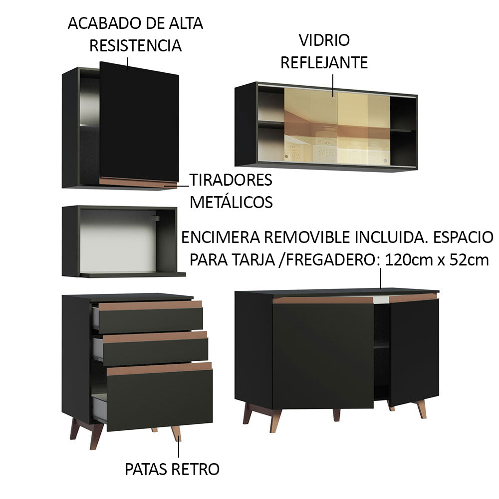 Cocina Compacta 180 cm Reims Negro 01