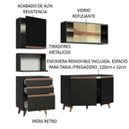 Cocina Compacta 180 cm 5 Puertas 3 Cajones Negro Reims Madesa